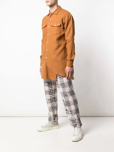Shop Julien David Asymmetric Linen Shirt In Brown