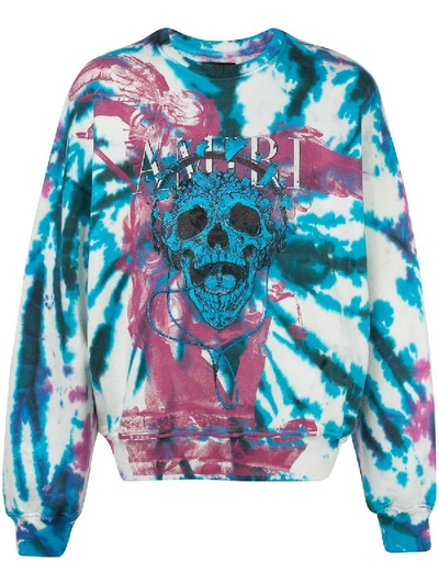 Shop Amiri Tie Dye Skull Crewneck Sweatshirt Blue
