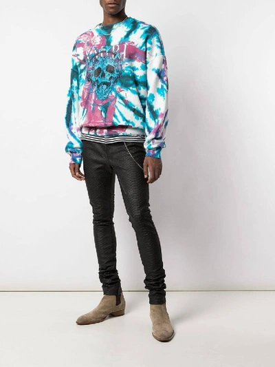 Shop Amiri Tie Dye Skull Crewneck Sweatshirt Blue