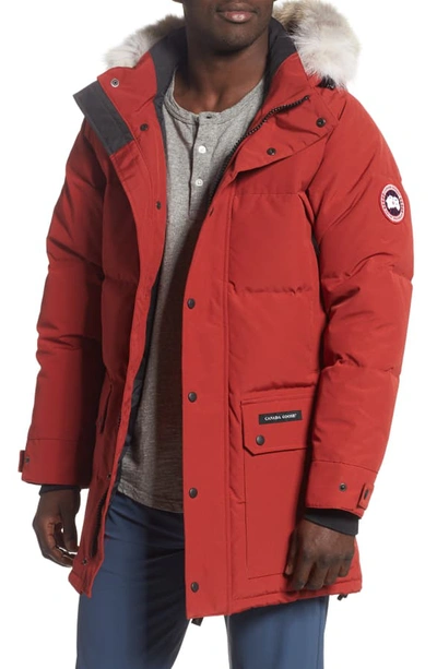 Shop Canada Goose Emory Slim Fit Genuine Coyote Fur Trim Parka In Red Maple