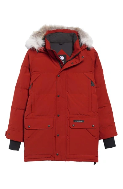 Shop Canada Goose Emory Slim Fit Genuine Coyote Fur Trim Parka In Red Maple