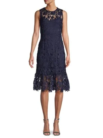 Shop Abs By Allen Schwartz Embroidered Lace Knee-length Dress In Indigo