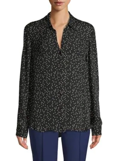 Shop L Agence Polka Dot Silk Long-sleeve Shirt In Black Ivory