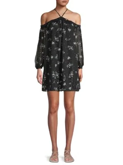 Shop English Factory Floral-print Cold-shoulder Mini Dress In Starry Night