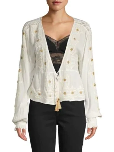 Shop Raga Lace-trimmed Embroidered Blouse In Eggshell