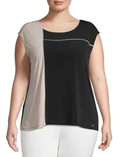 Shop Calvin Klein Collection Plus Colorblock Cap-sleeve Top In Black