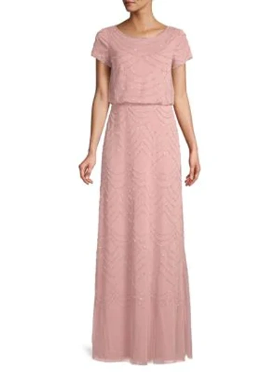 Shop Adrianna Papell Embellished Boatneck Gown In Dusty Pastel