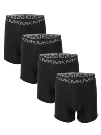 Shop Michael Kors Men's 4-pack Cotton Boxer Shorts In Black