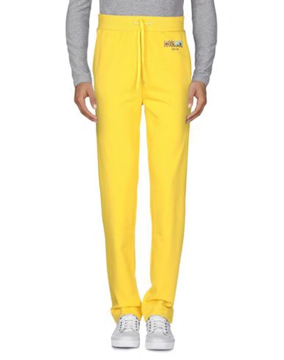 Shop Moschino Man Pants Yellow Size L Cotton