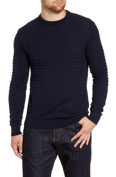 Shop Bugatchi Stripe Knit Crewneck Sweater In Midnight