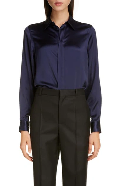 Shop Balenciaga Silk Satin Shirt In Dark Navy