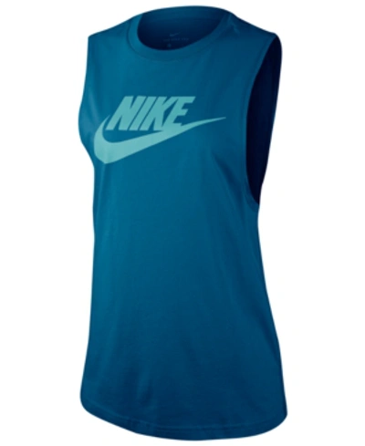 Shop Nike Sportswear Essential Cotton Logo Tank Top In Green Abyss
