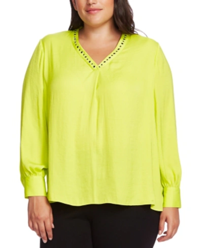 Shop Vince Camuto Plus Size Studded Top In Lime Chrome