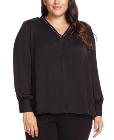 Shop Vince Camuto Plus Size Studded Top In Rich Black