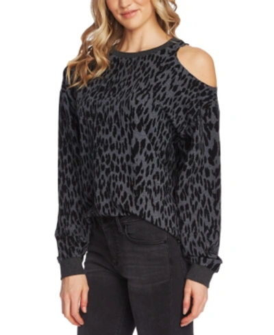 Shop Vince Camuto Leopard-print Cotton Cold-shoulder Top