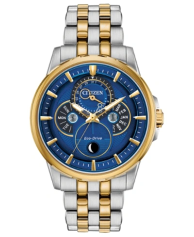 Shop Citizen Eco-drive Men's Calendrier Two-tone Stainless Steel Bracelet Watch 44mm In Two Tone