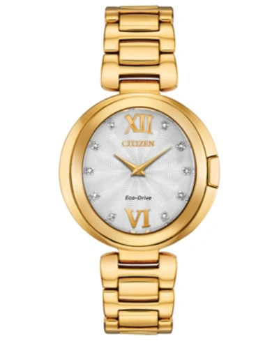 Shop Citizen Eco-drive Women's Capella Diamond-accent Gold-tone Stainless Steel Bracelet Watch 34mm