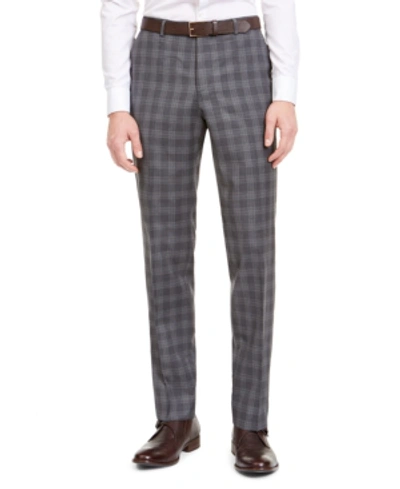 Shop Hugo Boss Men's Modern-fit Dark Gray Plaid Wool Suit Pants In Dark Grey