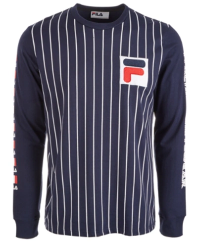 Shop Fila Men's Tobias Logo Graphic Long Sleeve T-shirt In Peacoat/ White/ Chinese Red