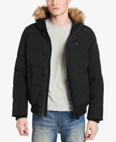 Tommy Hilfiger Men's Big & Tall Short Parka Jacket With Faux Fur Hood In  Black | ModeSens