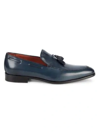 Shop Massimo Matteo Leather Tassel Loafers In Navy