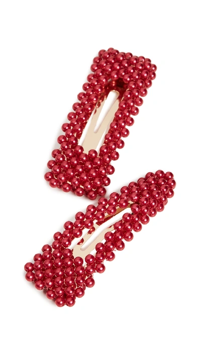 Shop Baublebar Scarlett Imitation Pearl Hair Clip Set In Red/gold