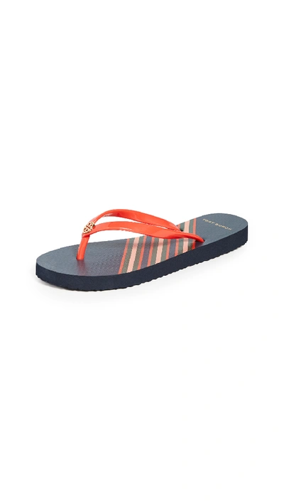 Shop Tory Burch Thin Flip Flop Sandals In Red/navy Brush Stripe