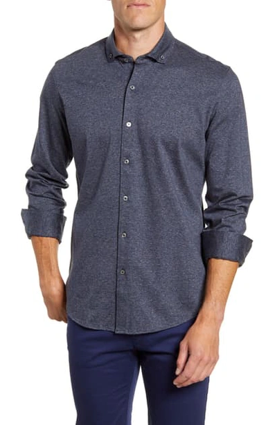 Shop Bugatchi Regular Fit Knit Button-down Shirt In Midnight
