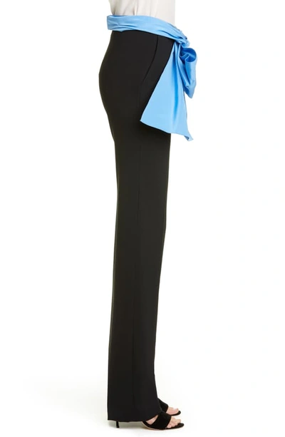 Shop Carolina Herrera Tie Belt Straight Leg Pants In Black/ Azure
