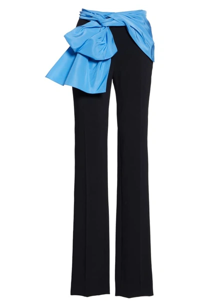 Shop Carolina Herrera Tie Belt Straight Leg Pants In Black/ Azure