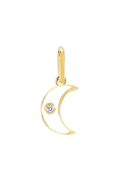 Shop Ef Collection Diamond Enamel Moon Pendant Charm In White/ Diamond/ Yellow Gold