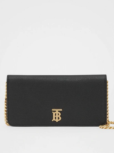 Shop Burberry Grainy Leather Phone Wallet With Strap In Black