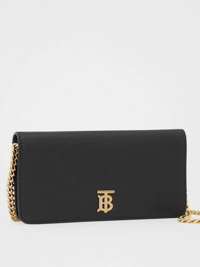 Shop Burberry Grainy Leather Phone Wallet With Strap In Black