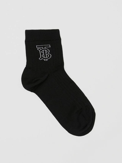 Shop Burberry Monogram Intarsia Cotton Blend Socks In Black/white