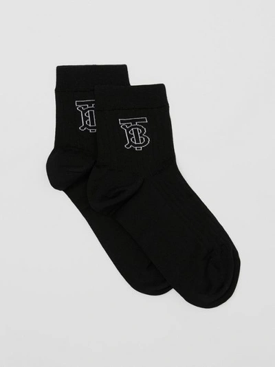 Shop Burberry Monogram Intarsia Cotton Blend Socks In Black/white