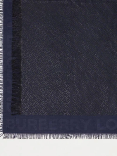 Shop Burberry Metallic Monogram Silk Blend Large Square Scarf In Navy/black