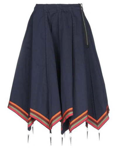 Shop Jw Anderson Woman Midi Skirt Midnight Blue Size 6 Cotton In Dark Blue