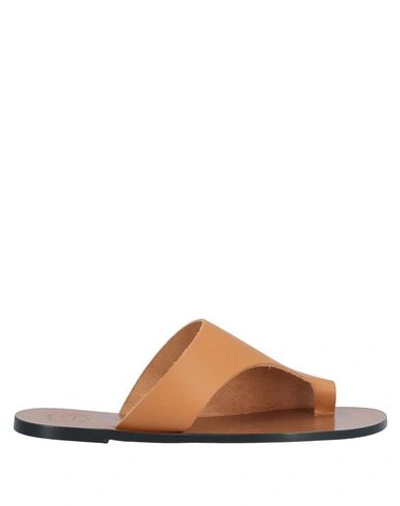 Shop Atp Atelier Flip Flops In Tan