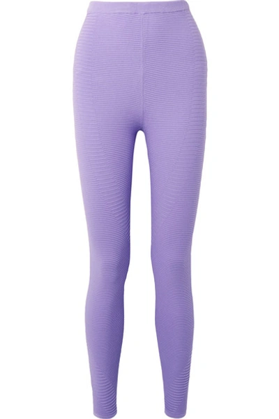 Shop Adam Selman Sport Ribbed Stretch-knit Leggings In Lavender