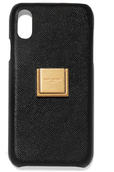 Shop Saint Laurent Embellished Textured-leather Iphone Xr Case In Black