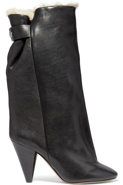 Shop Isabel Marant Lakfee Shearling-lined Leather Ankle Boots In Black