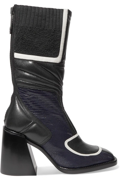 Shop Chloé Belle Paneled Quilted Glossed-leather Ankle Boots In Navy
