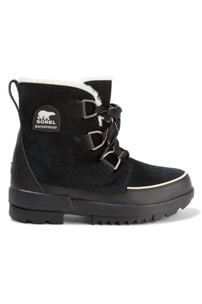 Shop Sorel Torino Ii Faux Fur-trimmed Waterproof Suede And Rubber Ankle Boots In Black