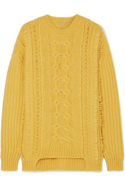 Shop Stella Mccartney Oversized Cable-knit Alpaca-blend Sweater In Yellow