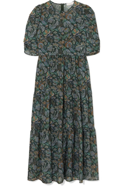Shop See By Chloé Tiered Floral-print Georgette Midi Dress In Green