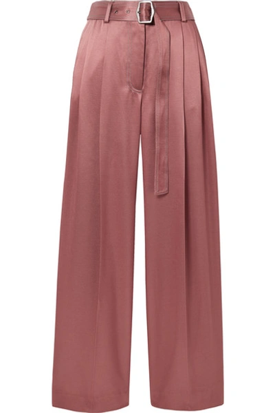 Shop Sies Marjan Blanche Belted Pleated Satin-twill Wide-leg Pants In Antique Rose