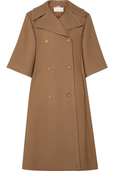 Shop Chloé Oversized Double-breasted Wool And Silk-blend Twill Coat In Brown