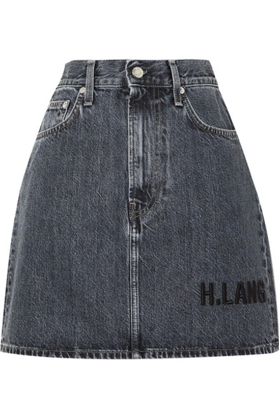 Shop Helmut Lang Femme Embroidered Denim Mini Skirt In Dark Denim