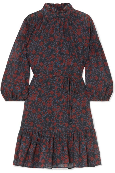 Shop Apiece Apart Victoria Floral-print Cotton-gauze Mini Dress In Burgundy