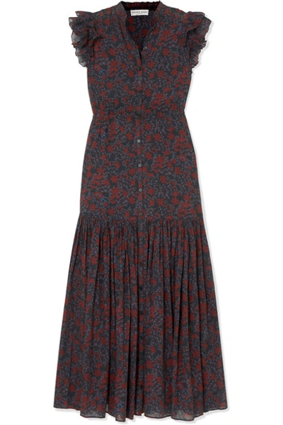 Shop Apiece Apart Pacifica Floral-print Cotton-gauze Maxi Dress In Burgundy